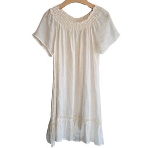Cynthia Rowley Linen Smocked Short Sleeve Dress Summer Casual Minimalist Sz S